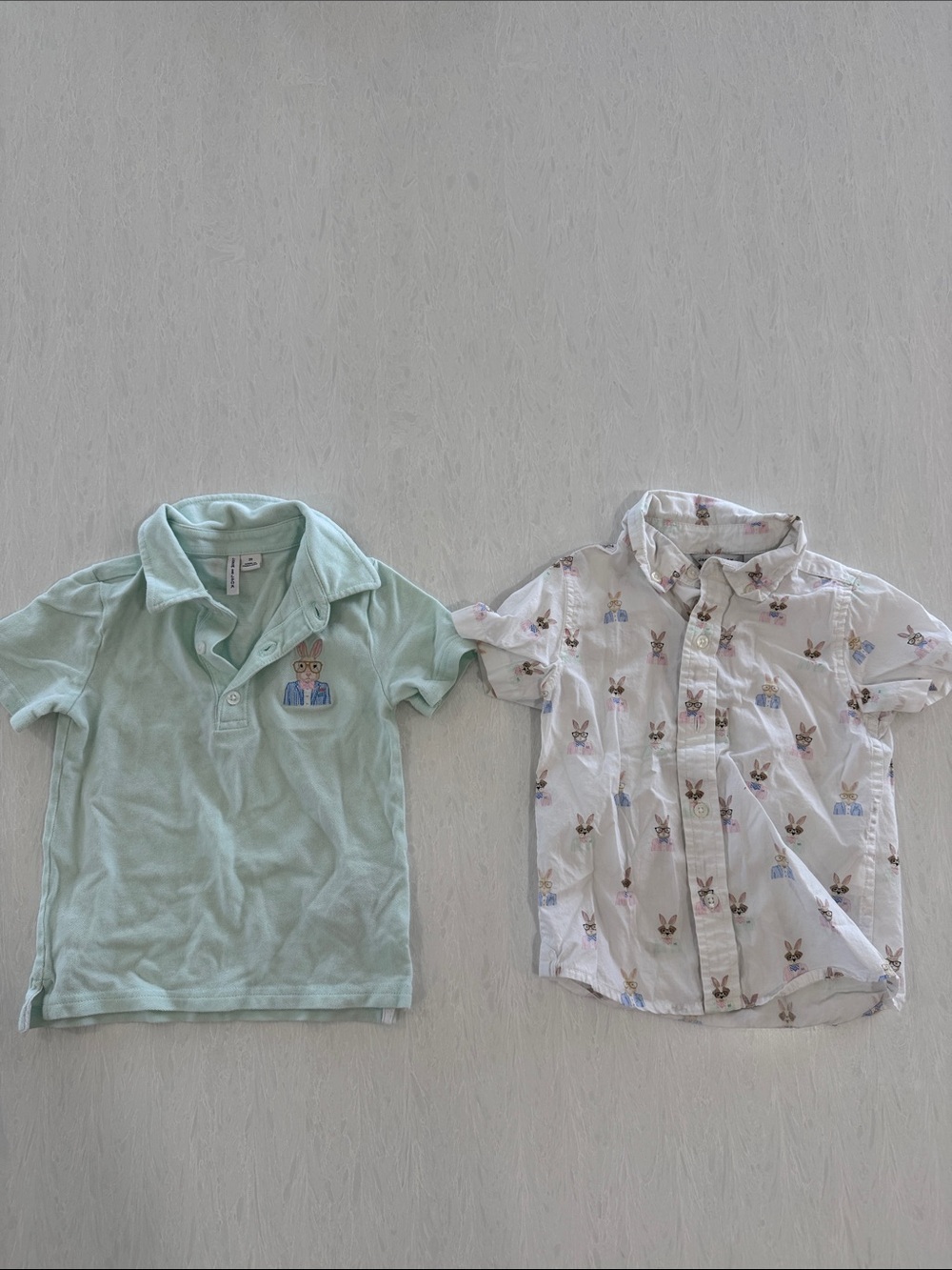 Janie & Jack Bunny Polo and Button Down - Boys' Short Sleeve set of 2. 2T